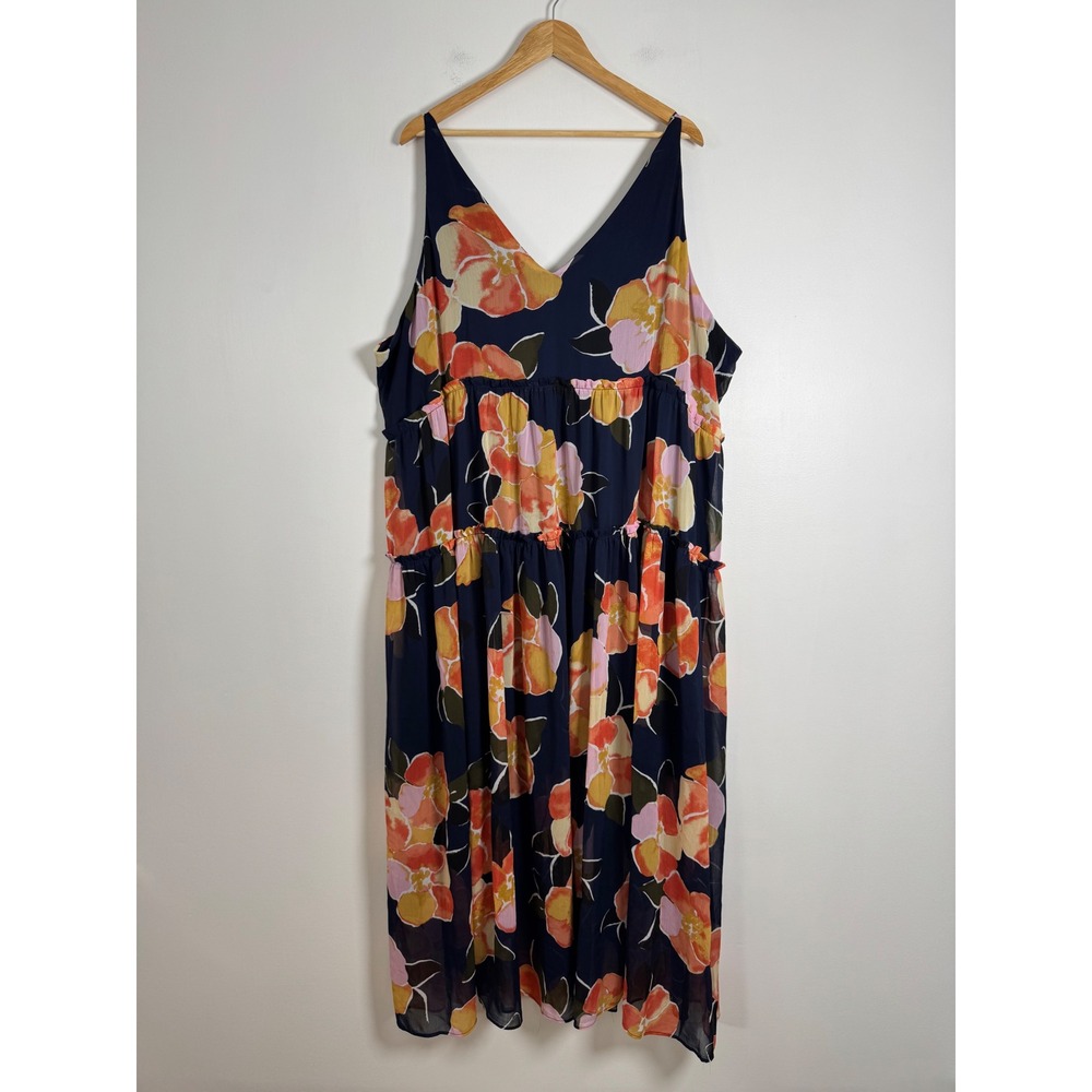 Navy Floral Tiered Slip Dress
